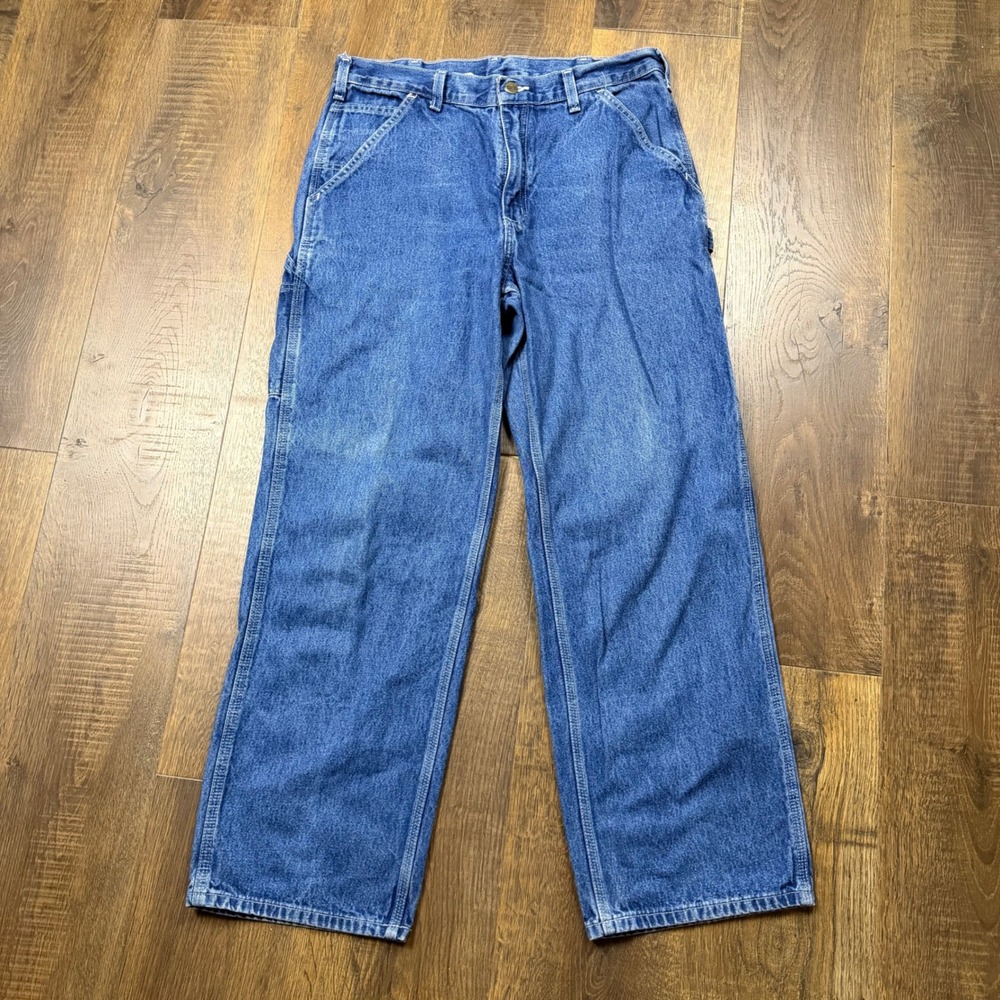 Vintage 90s Carhartt B13 DST Dungaree Fit Jeans 33x30 Blue Denim Workwear YKK